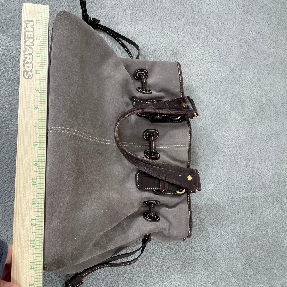 Dooney & Bourke Tote Bag Womens Gray Suede Brown Croc Leather Trim Buckle Hobo - Picture 12 of 13